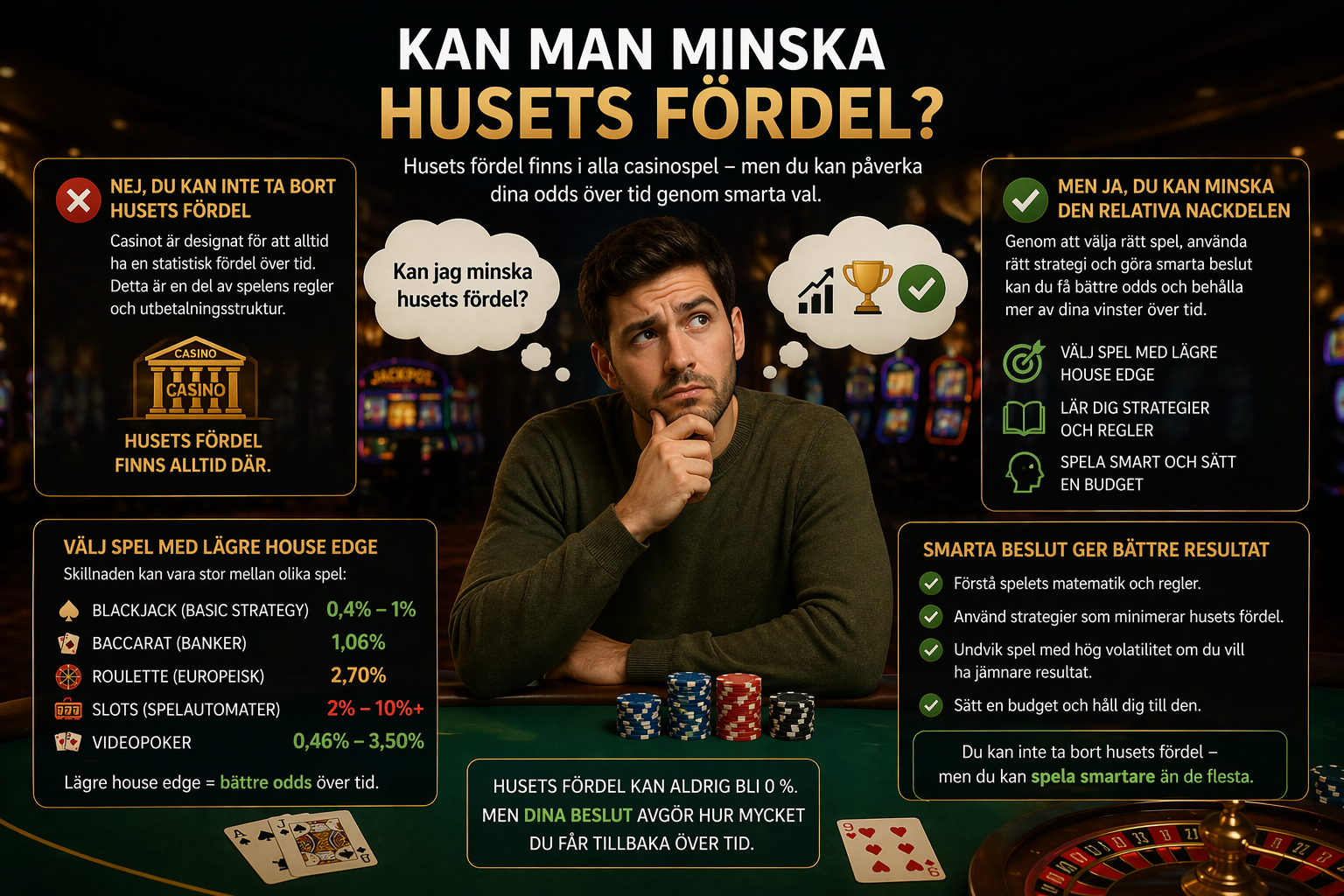 Kan man minska house edge – hur spelare kan använda strategi, välja spel och förstå odds för att minska husets fördel i casino