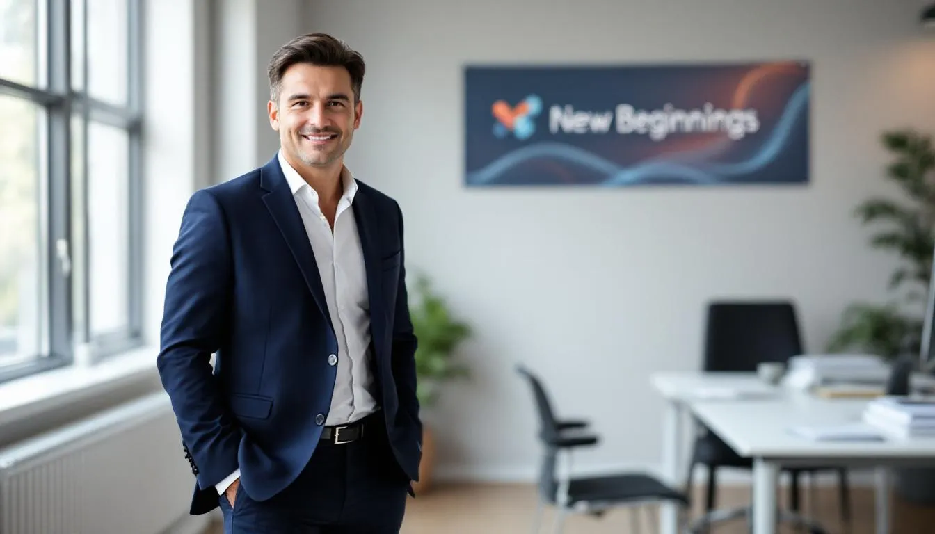 A confident small business owner stands proudly in their office after receiving funding to expand their location, symbolizing growth and opportunity. The owner, who has successfully navigated the process of securing financial support, represents the determination and success of small businesses in today's competitive market.