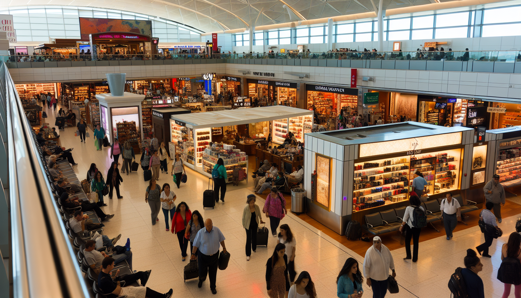 Duty-free shops and restaurants in Terminal B at Newark Airport