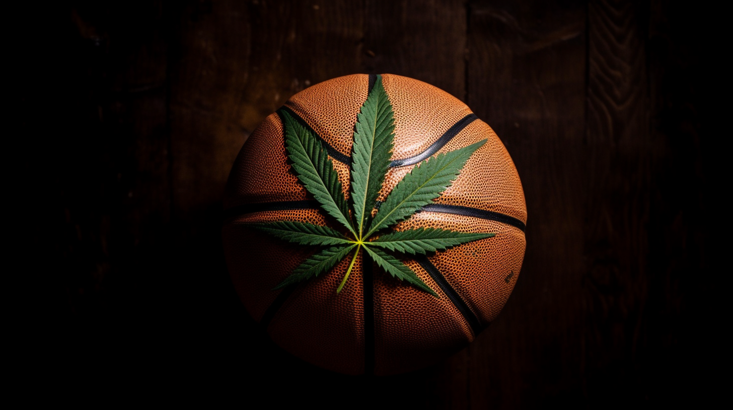 basketball with a marijuana leaf