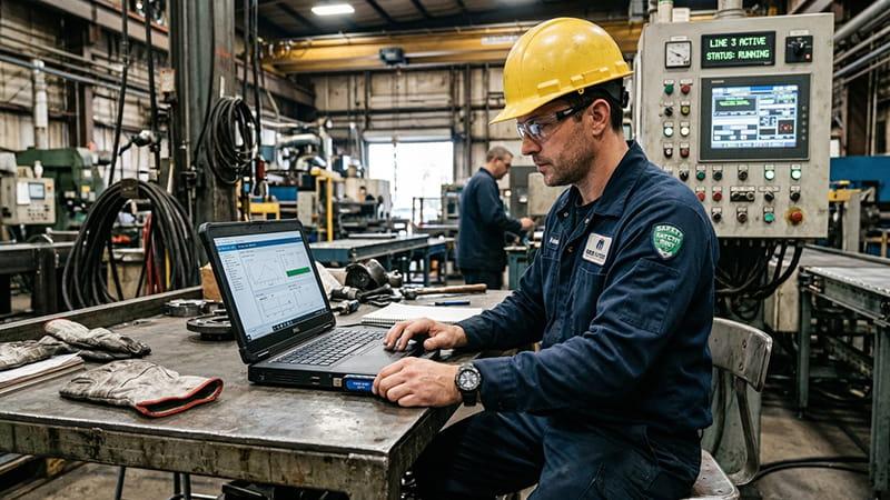 Factory technician holding a USB thumb drive