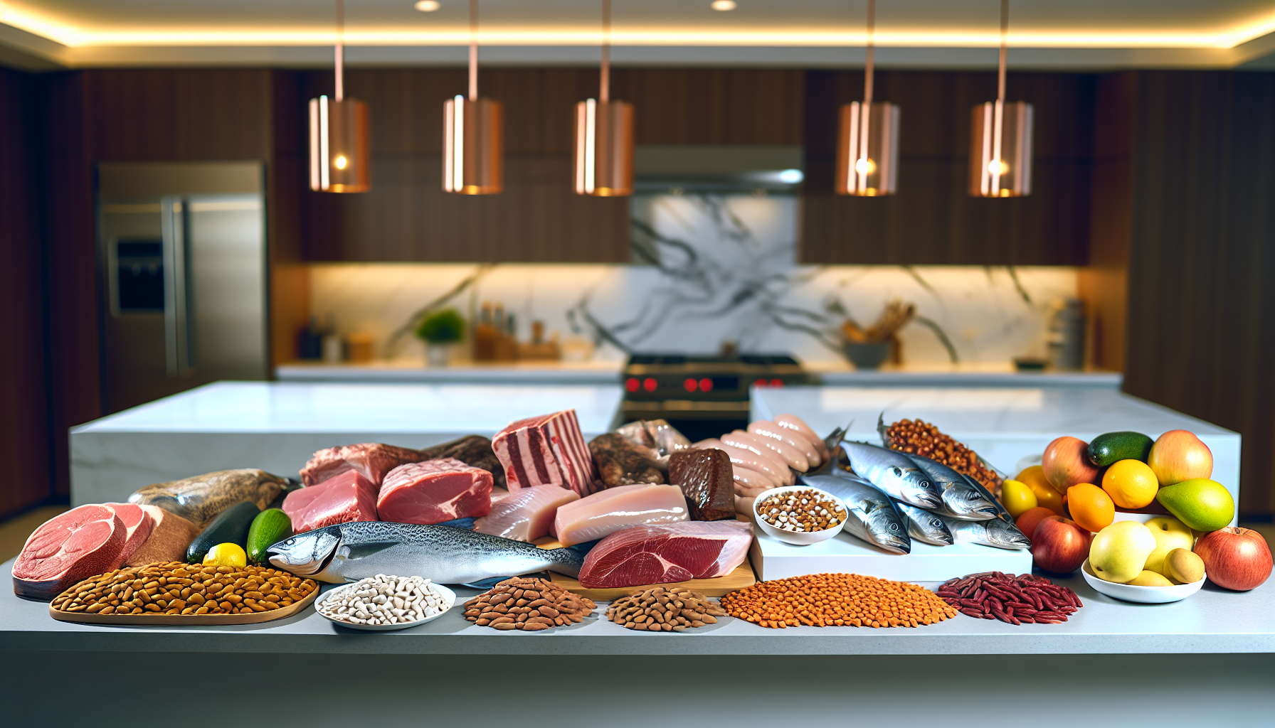 A selection of protein-rich foods including lean meat, fish, and legumes