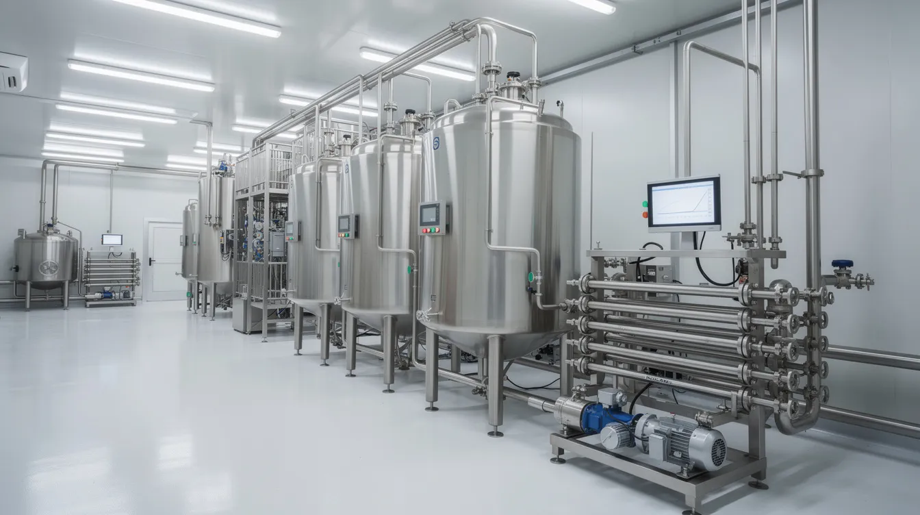 caa9a5ba 0753 4e56 9e70 090e5ba94d5b The image shows stainless steel dairy processing equipment neatly arranged in a clean factory environment, highlighting the operational efficiency of the dairy industry. This setup reflects the importance of working capital management in ensuring the business's financial health and smooth daily operations.