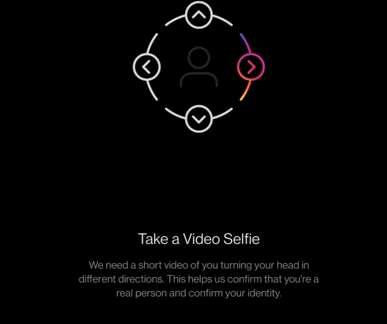 Remote.tools show the first screen on video selfie verification profile to confirm your info on Instagram app