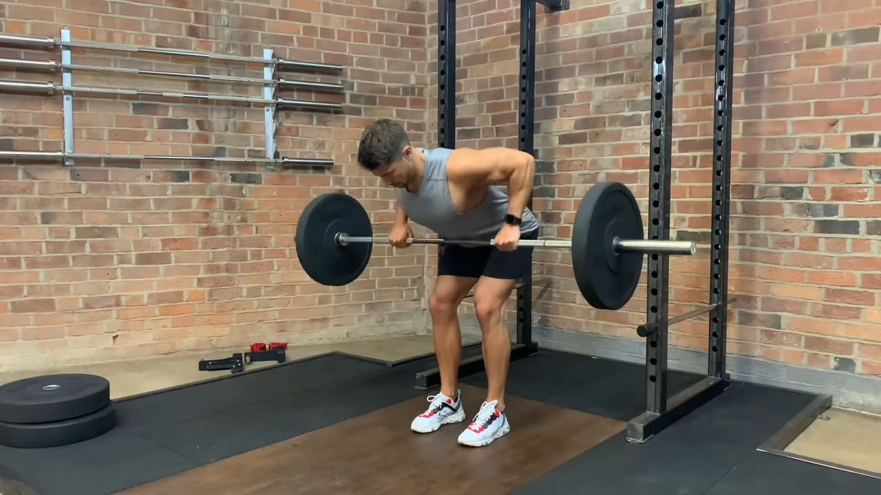 Man performing barbell row