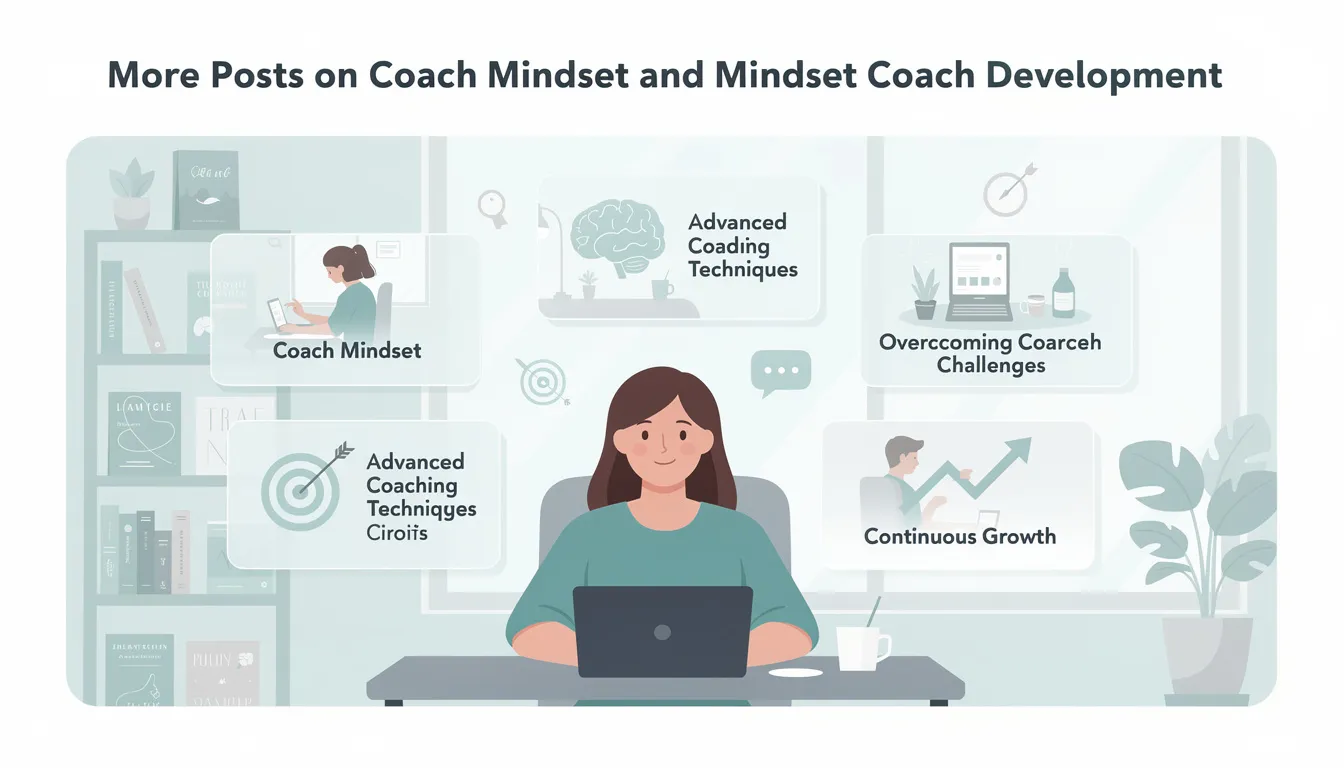 An informative image depicting a collection of blog posts focused on the coach mindset and mindset coach development, featuring topics such as personal growth, overcoming limiting beliefs, and enhancing coaching skills. The visual emphasizes the importance of continuous learning and provides valuable insights for aspiring coaches on their journey towards effective leadership and emotional well-being.