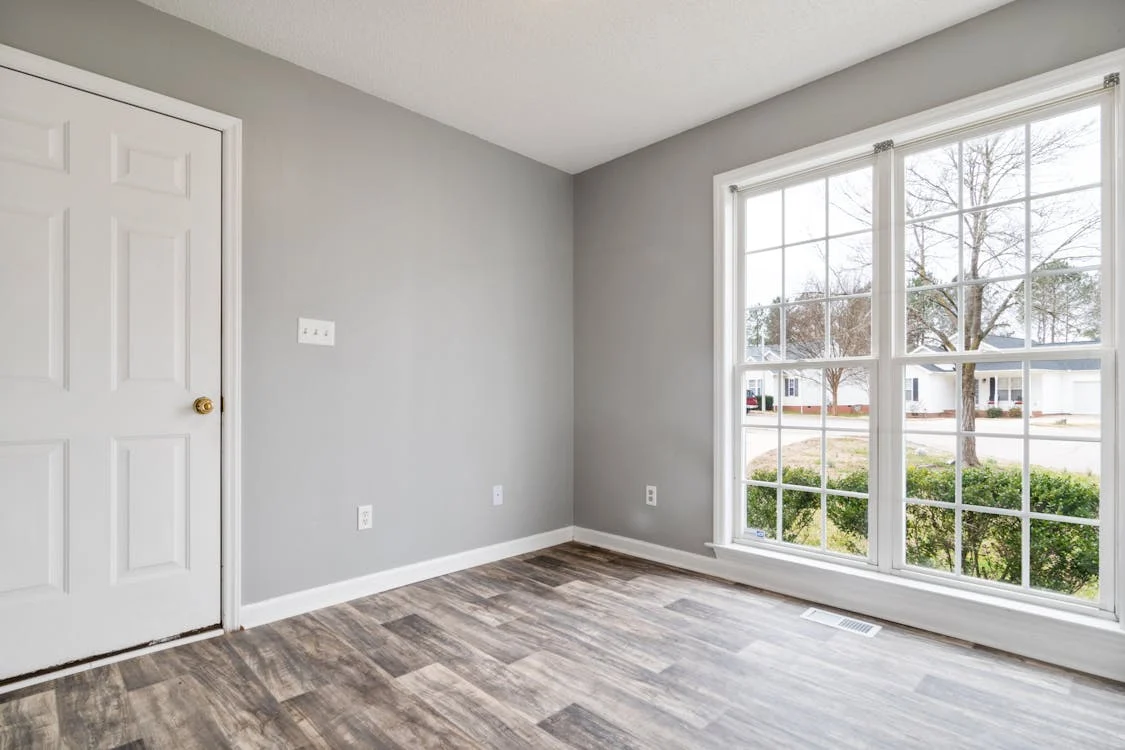 empty bedroom with glass window