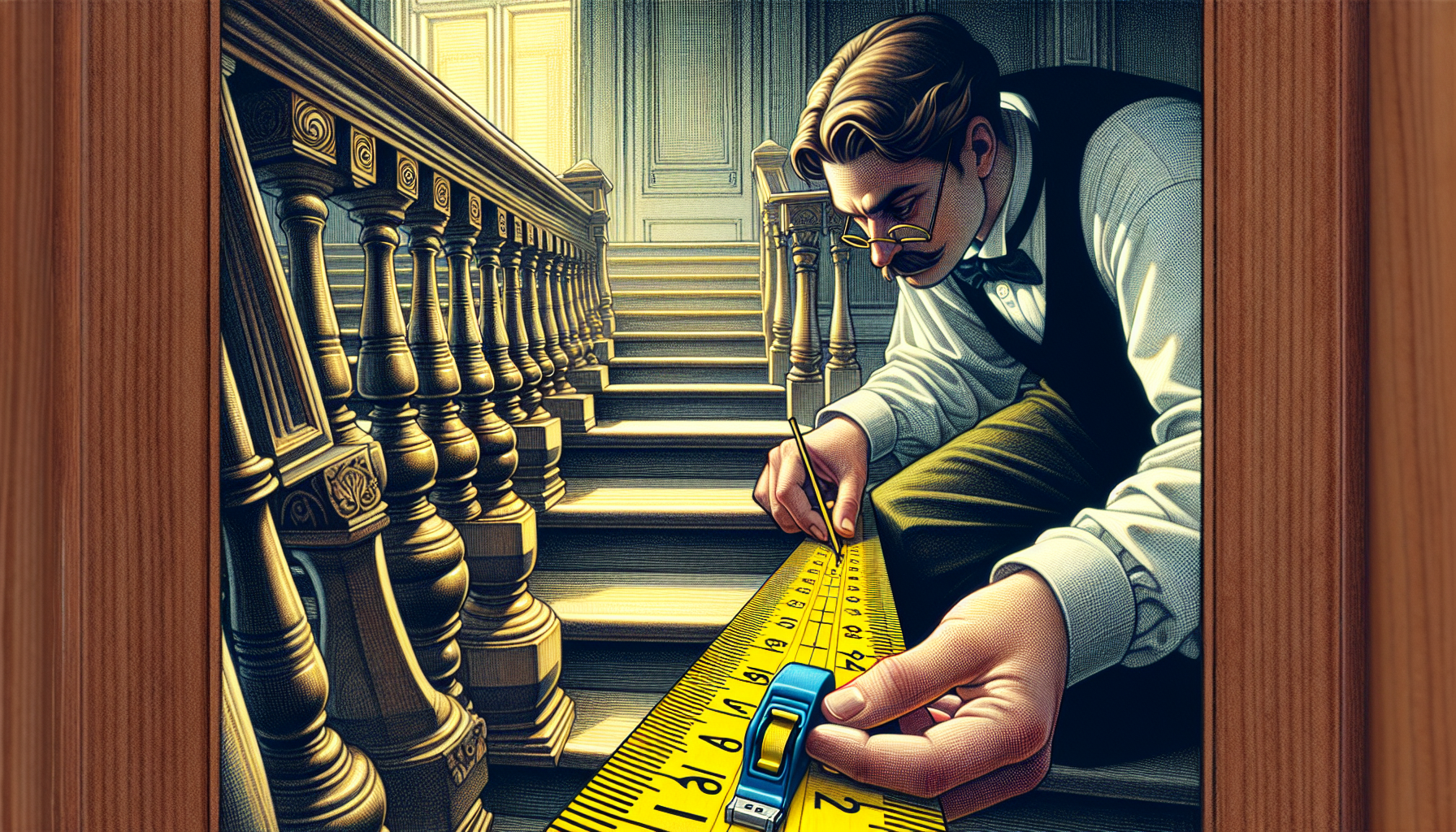 Illustration of a person using a measuring tape on a staircase