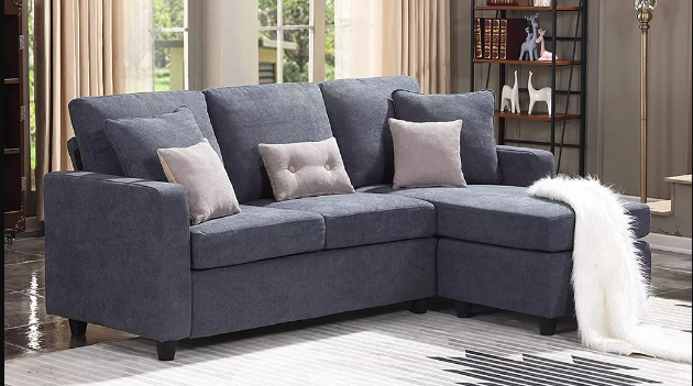 HONBAY Convertible Linen L-shaped Reversible Sectional Sofa