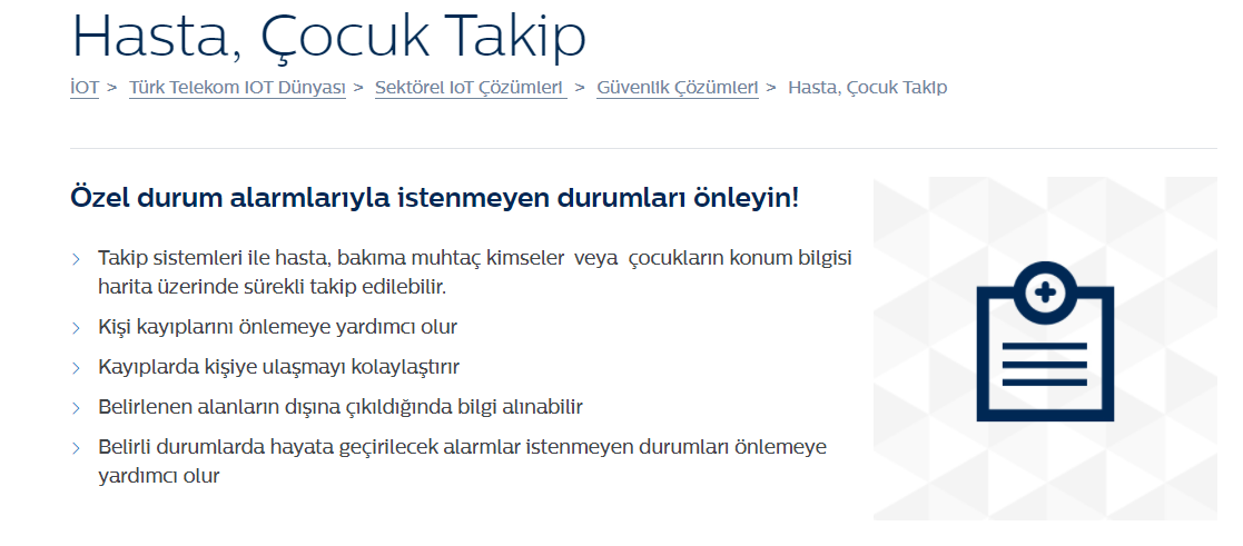 Turk Telekom Hasta, Çocuk Takip Servisi