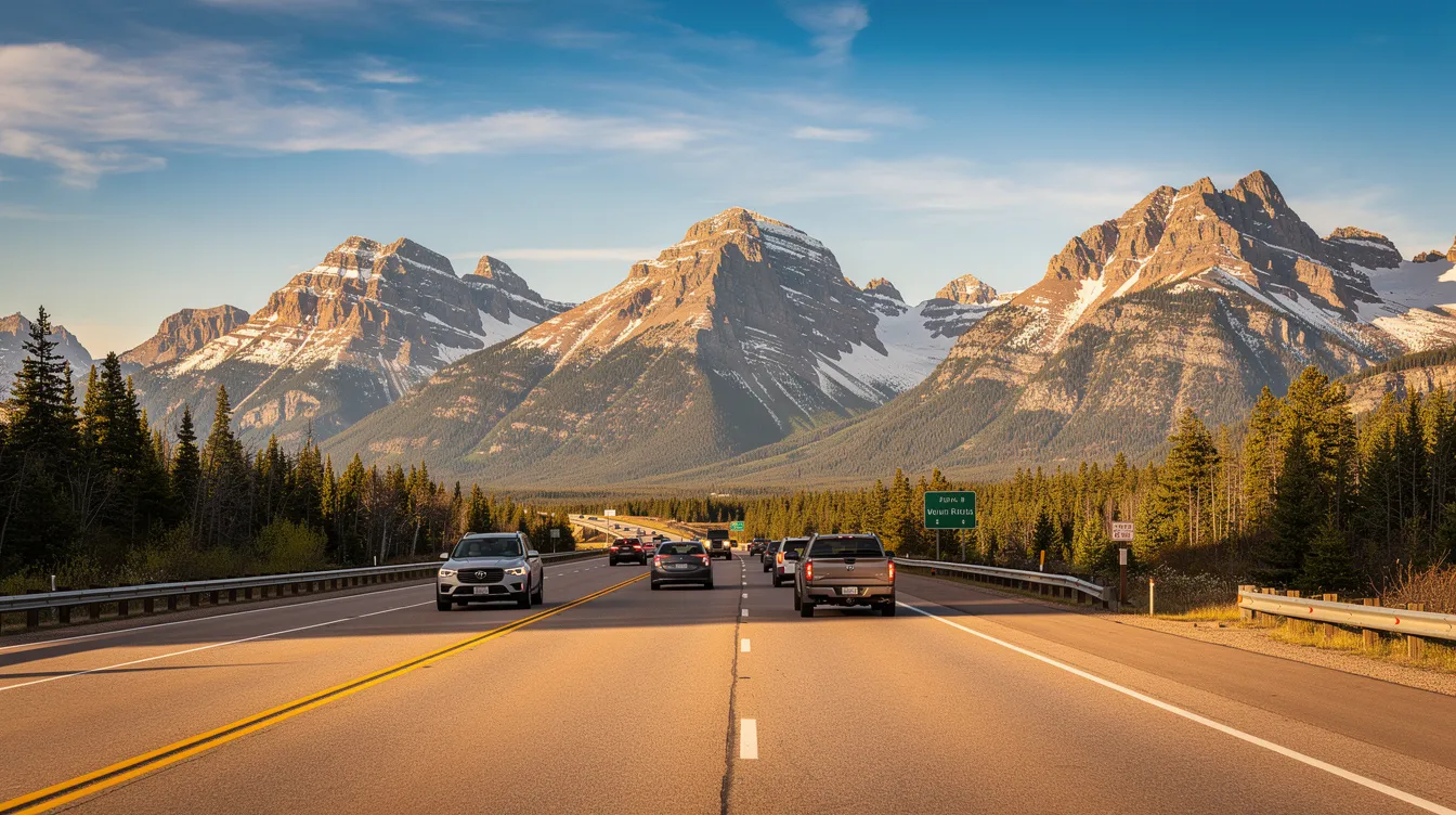 The image depicts a scenic Colorado highway lined with trees, showcasing majestic mountain views in the background, as vehicles travel along the road. This serene setting contrasts with the reality of car accidents that can lead to serious injuries, including spinal cord injuries, which may require significant medical treatment and legal assistance for victims seeking compensation.