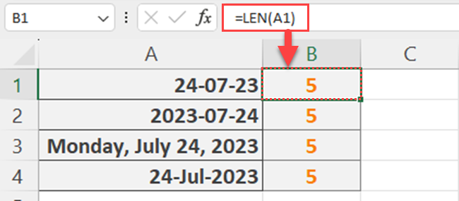 LEN function with dates