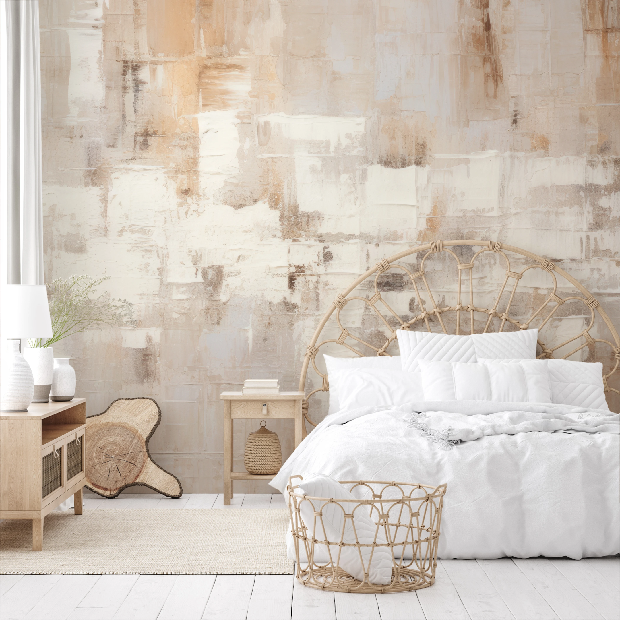 The "Abstract Parchment" photo wallpaper is an abstract interpretation of ancient parchment, where the canvas is covered with irregular, abstract forms in shades of beige, cream and gray.