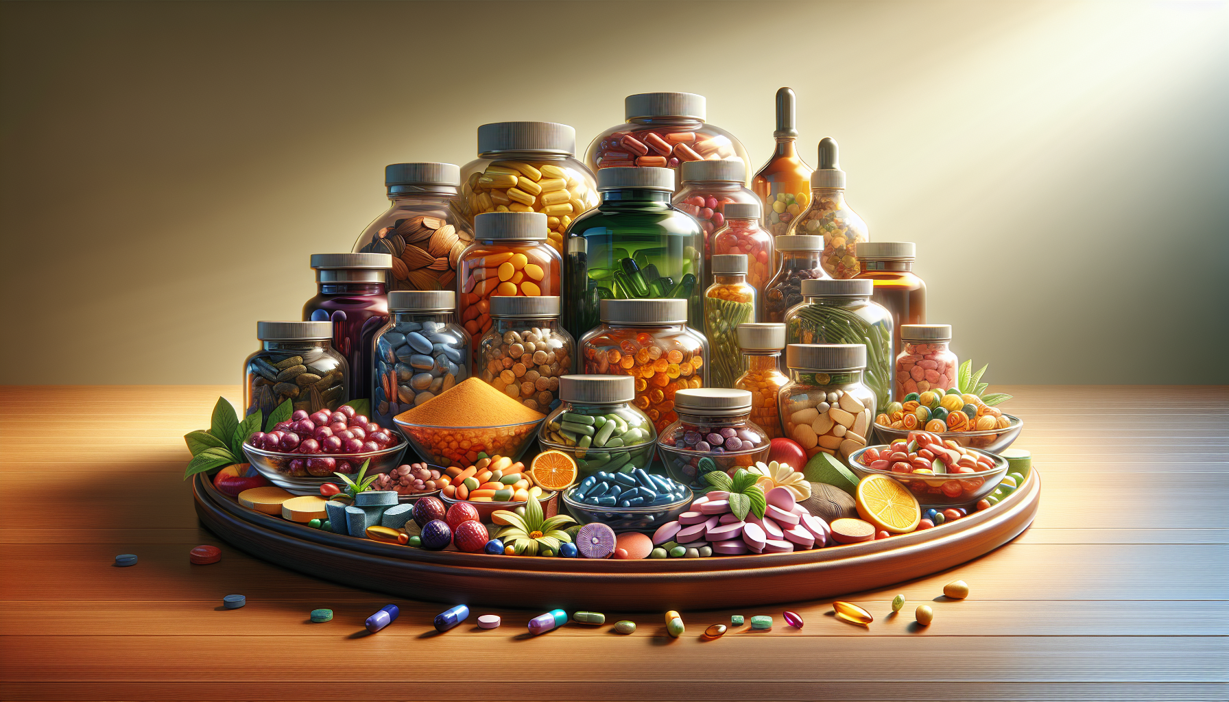 Various dietary supplements on a table