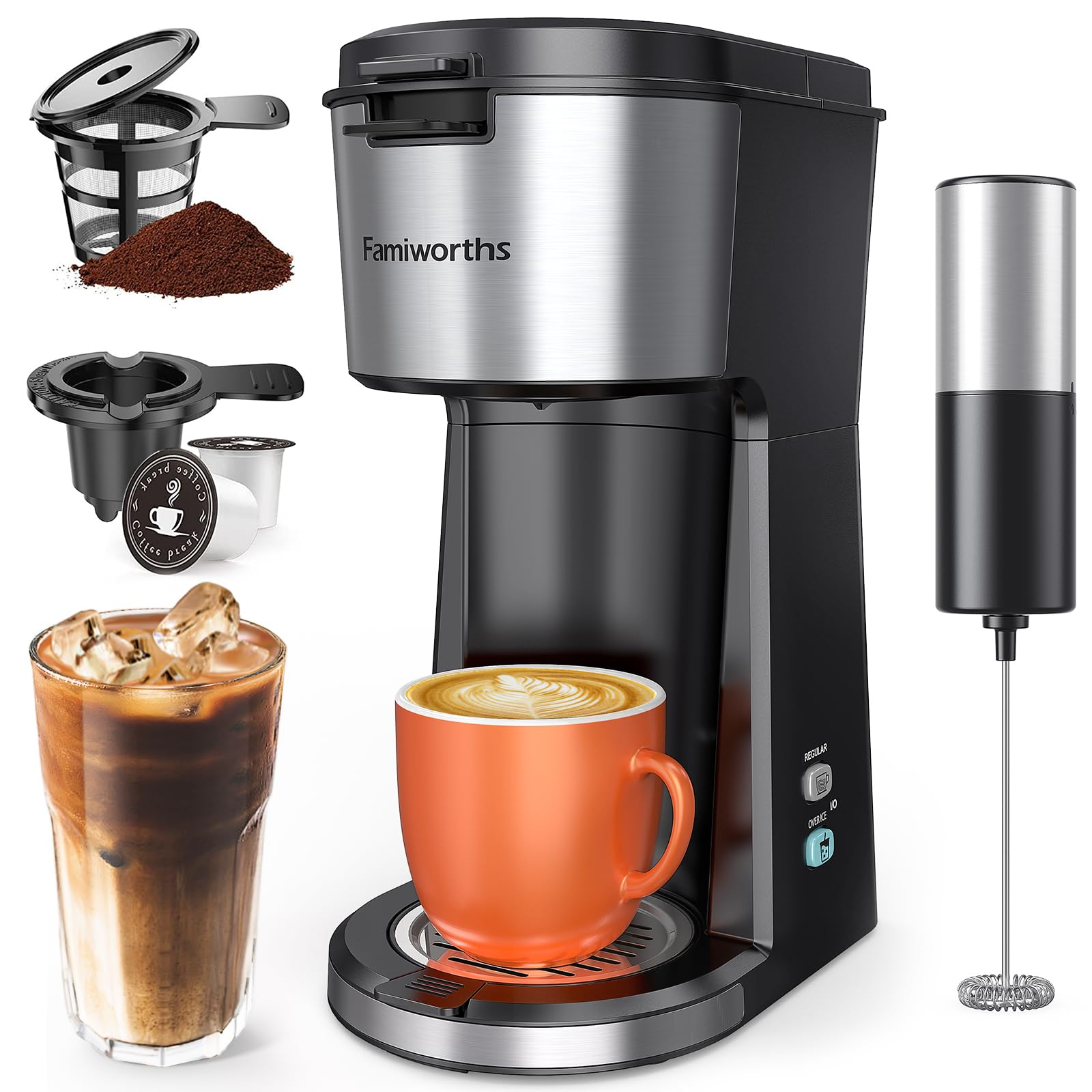 Famiworths Iced Coffee Maker with Milk Frother