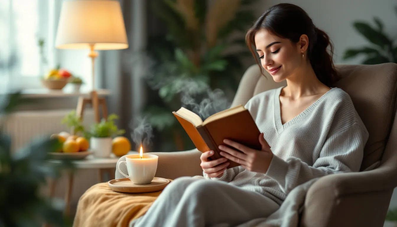 A caregiver practicing self-care while reading a book- self-care is one of the resources for family members of mentally ill that we promote.