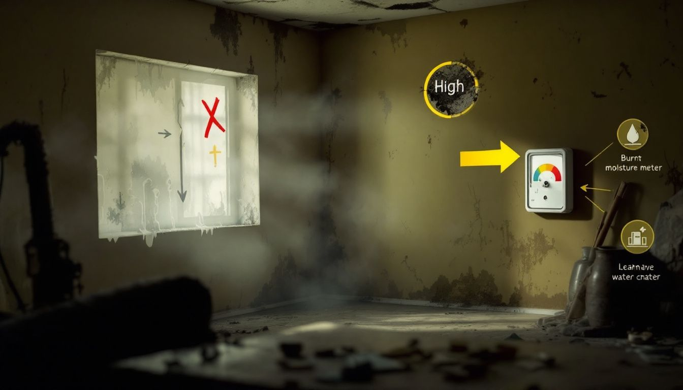 A damp area in a home that may have a musty smell due to water damage.