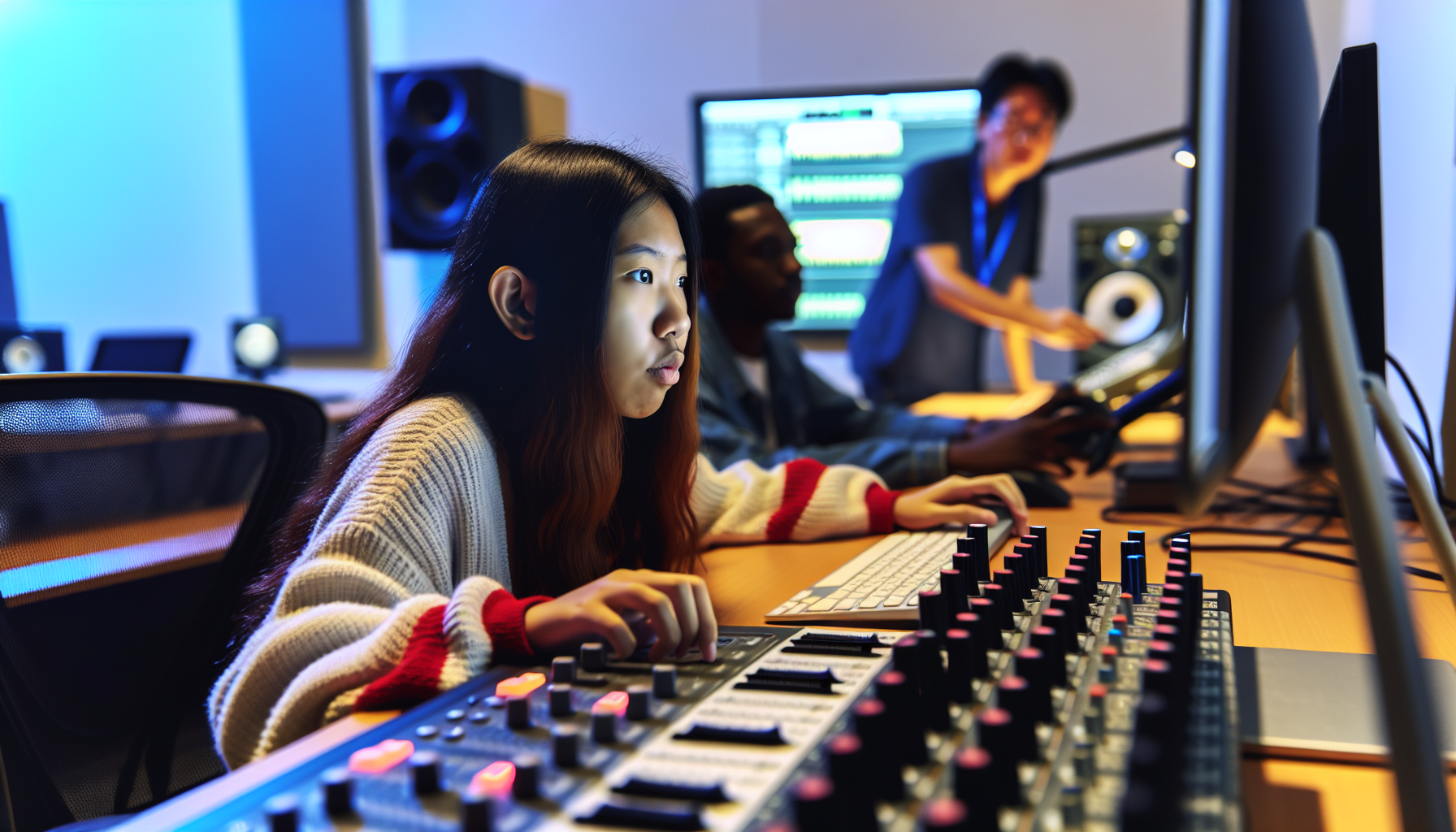Sound engineering student mastering audio effects
