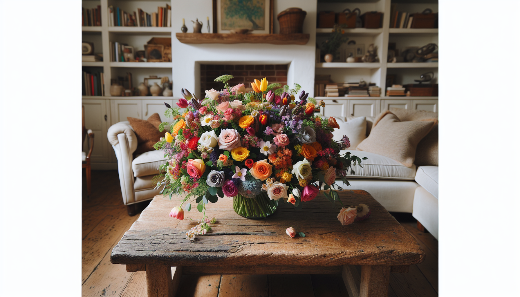 Colourful floral arrangement in a living room