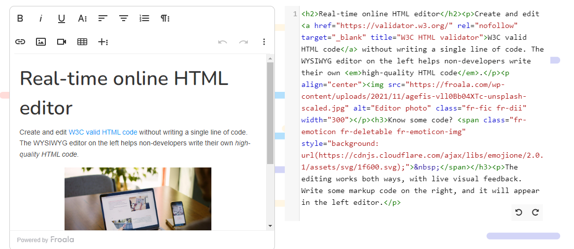 Froala online HTML editor