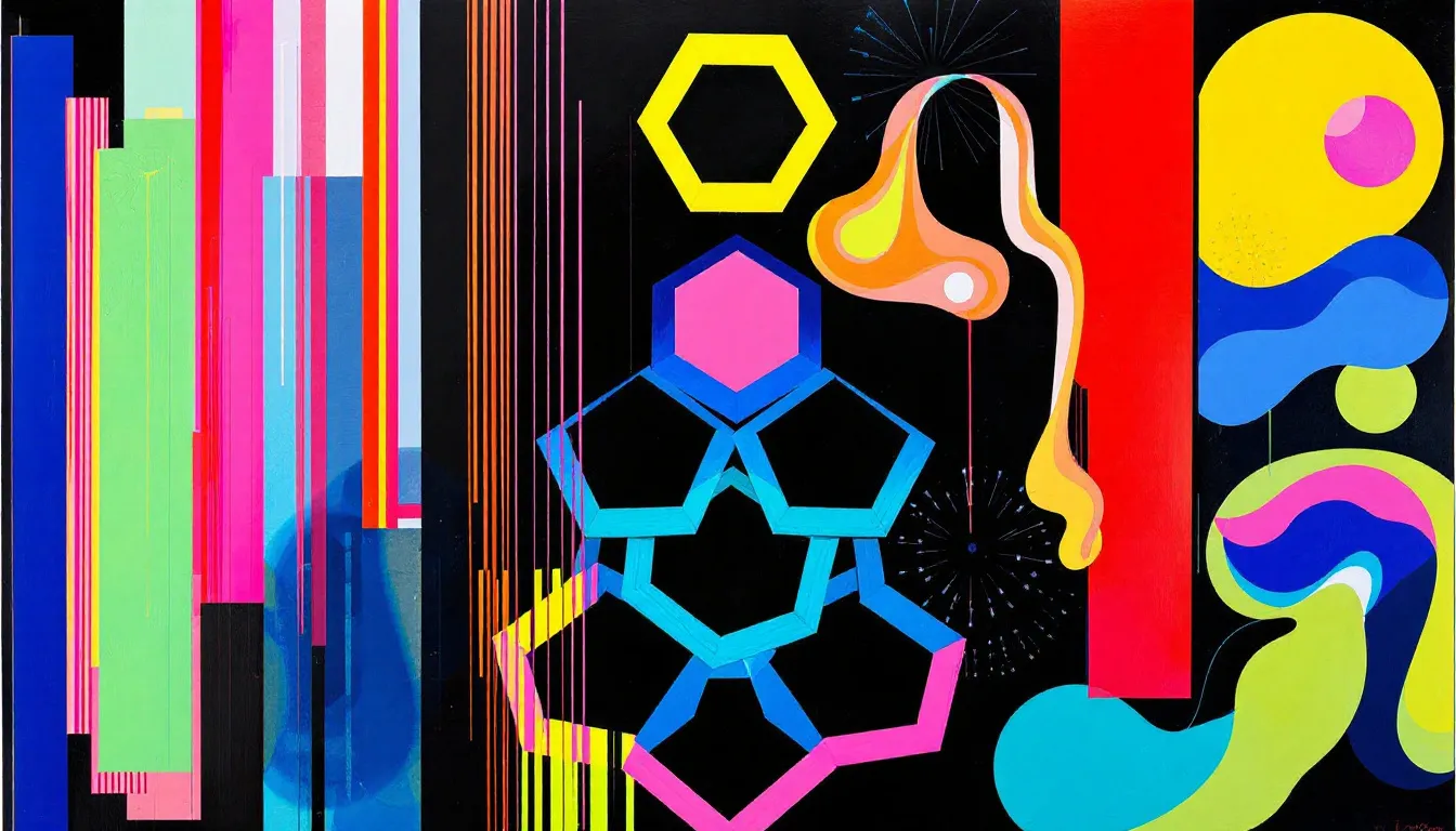 A vibrant abstract artwork influenced by prominent artists in geometric abstraction.