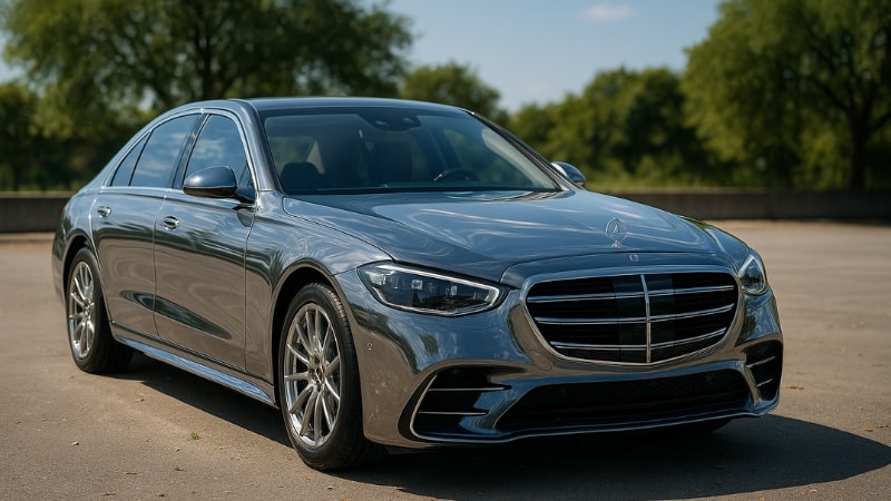 A Mercedes fully wrapped in Metallic vinyl to protect its paint