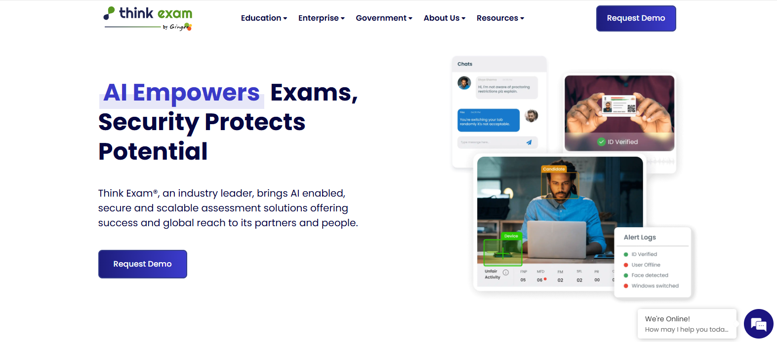 Think Exam AI-powered online proctoring platform providing secure exam monitoring, identity verification, and scalable digital assessment protection as a Respondus alternative.