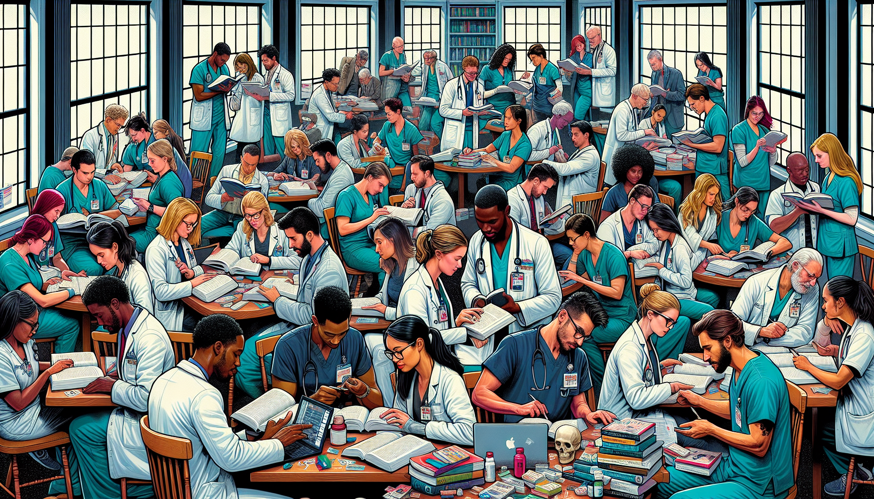 Illustration of LPN and RN students studying together