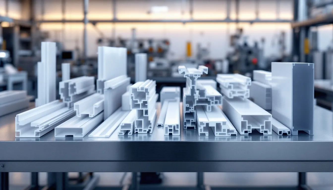 An overview of custom extruded plastic profiles in a manufacturing setting.