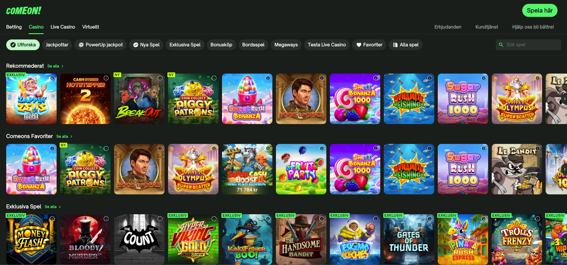 comeon casino utbud