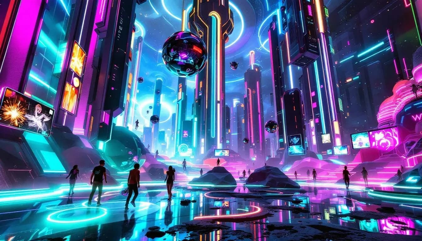 Eine Darstellung von VR Konzerten als Teil des Metaverse.