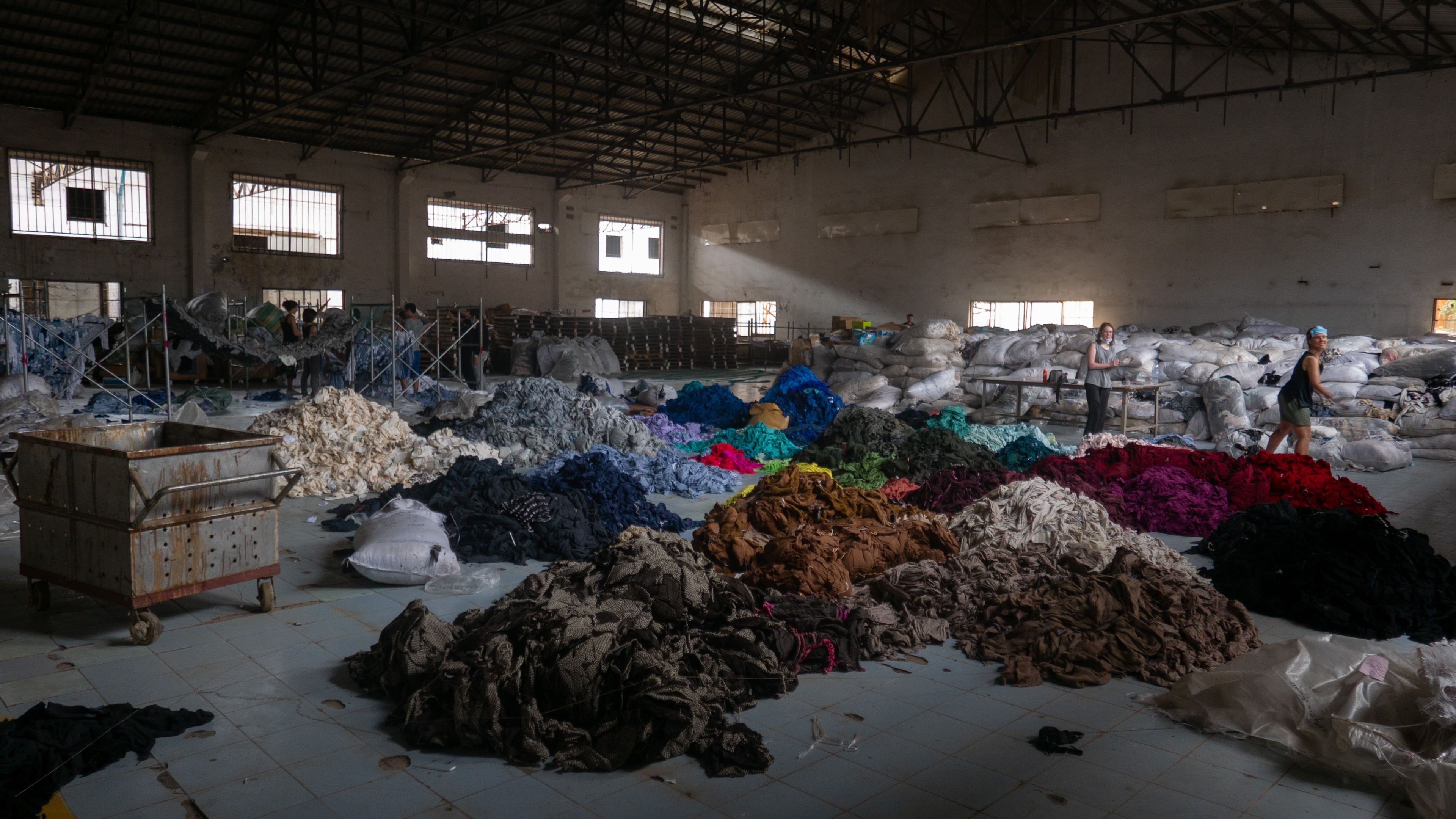 Pile of fabric on warehouse floor