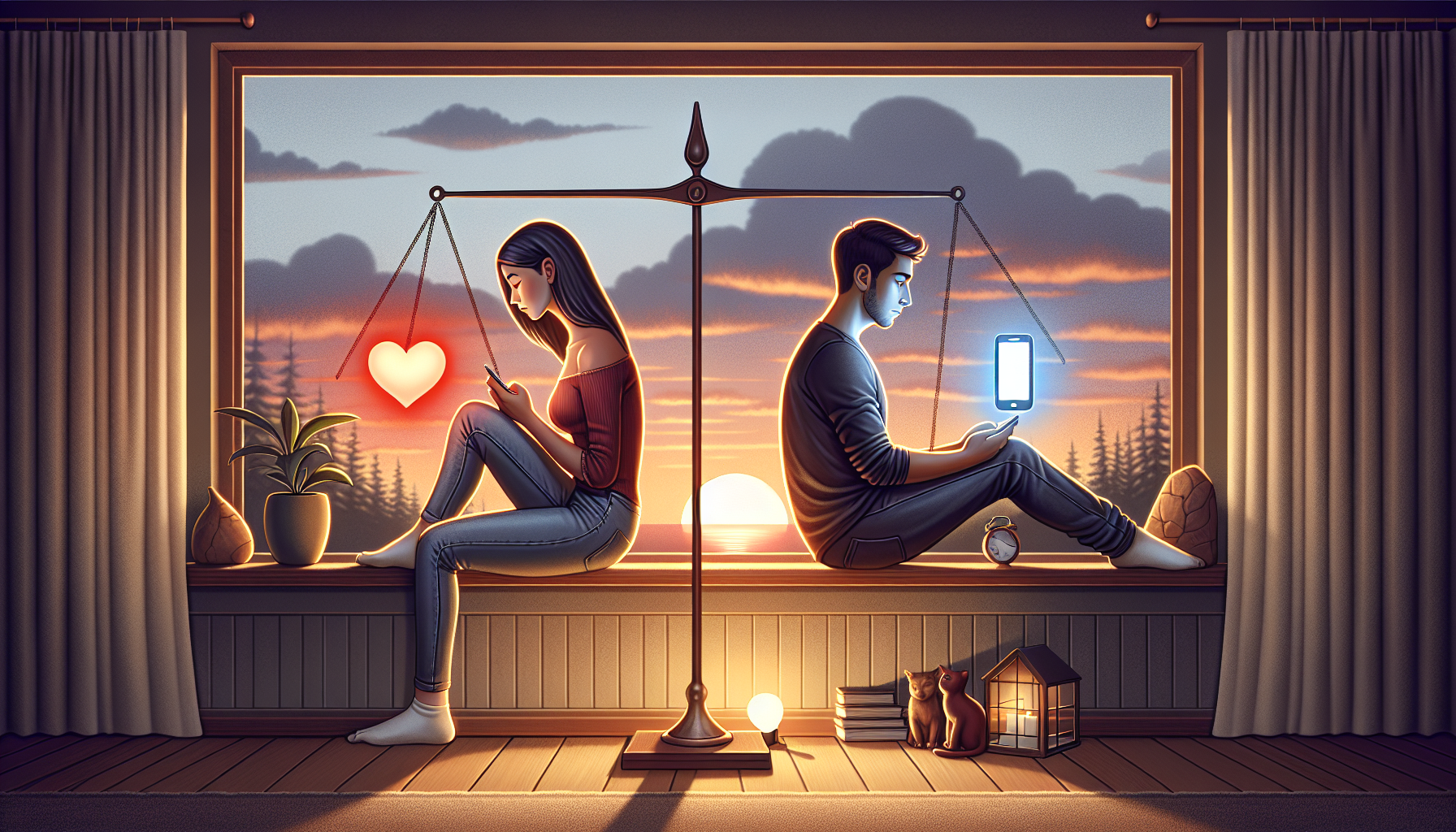 Illustration of a couple navigating digital and real-life interactions