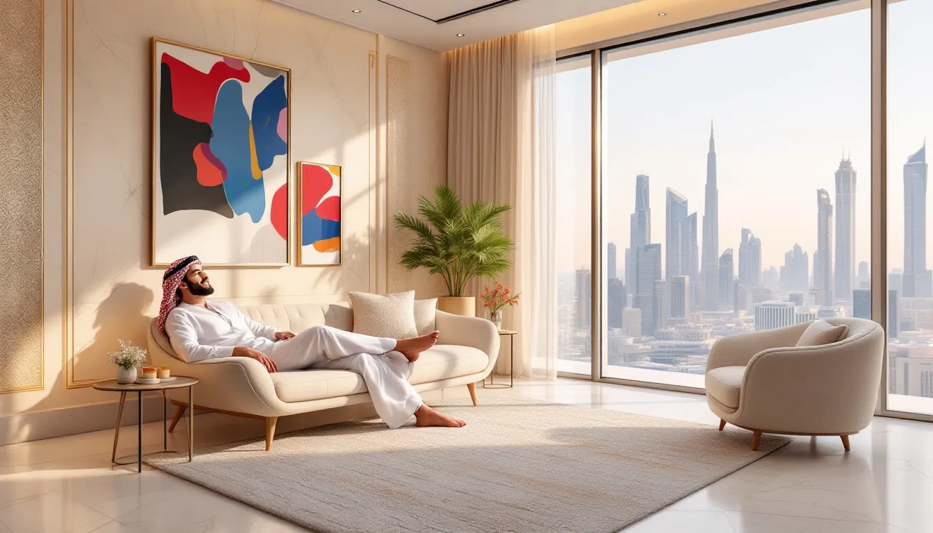 A satisfied customer enjoying a clean home after using deep cleaning services in Dubai.