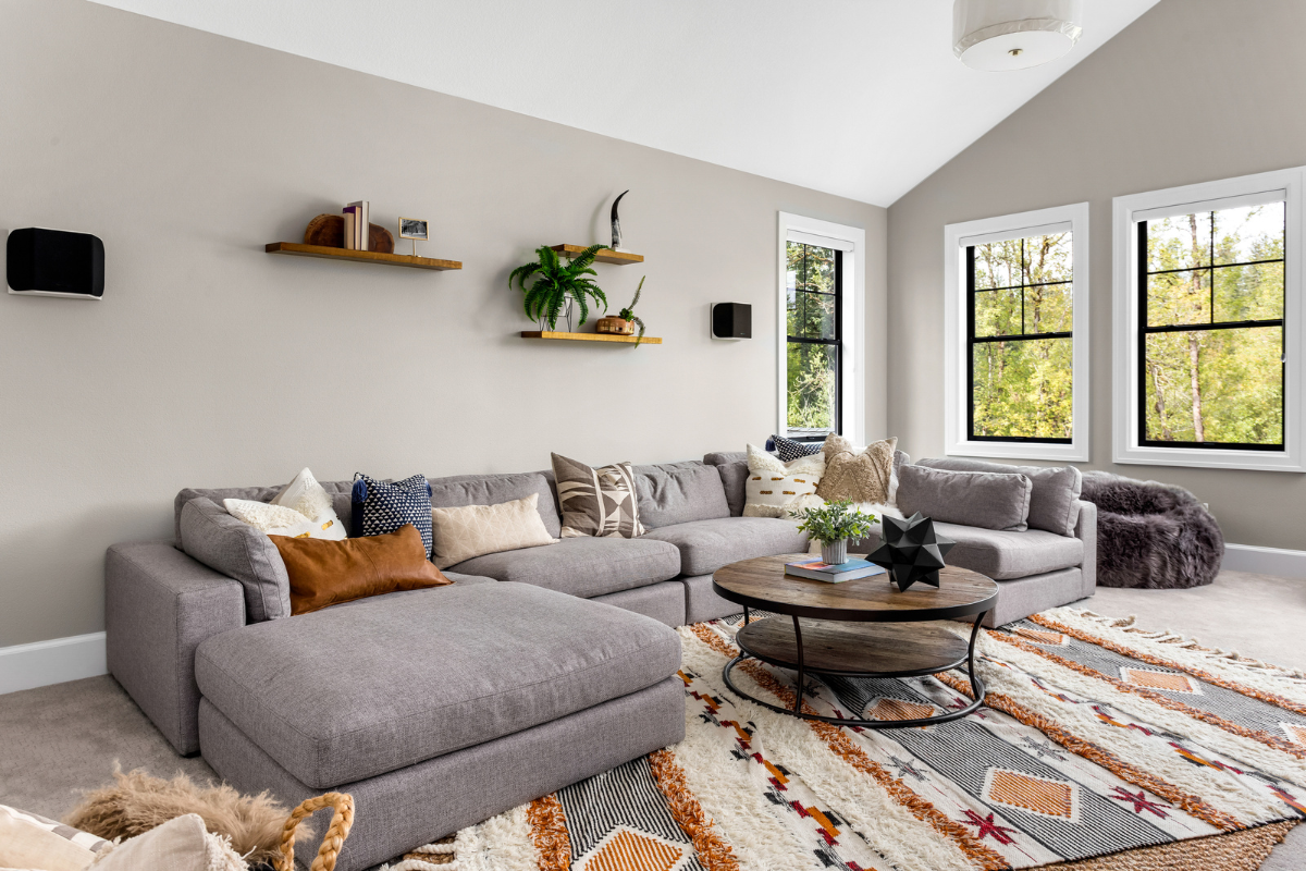 Balancing rugs under living room furniture