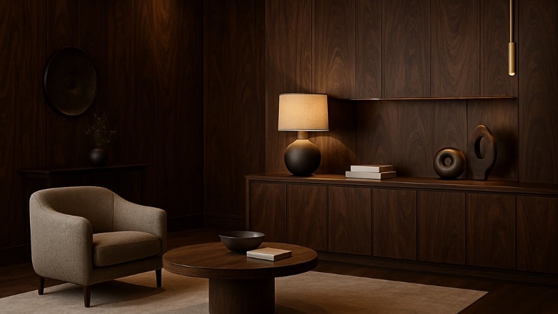 Reading room of a house wrapped with Walnut vinyl wrap