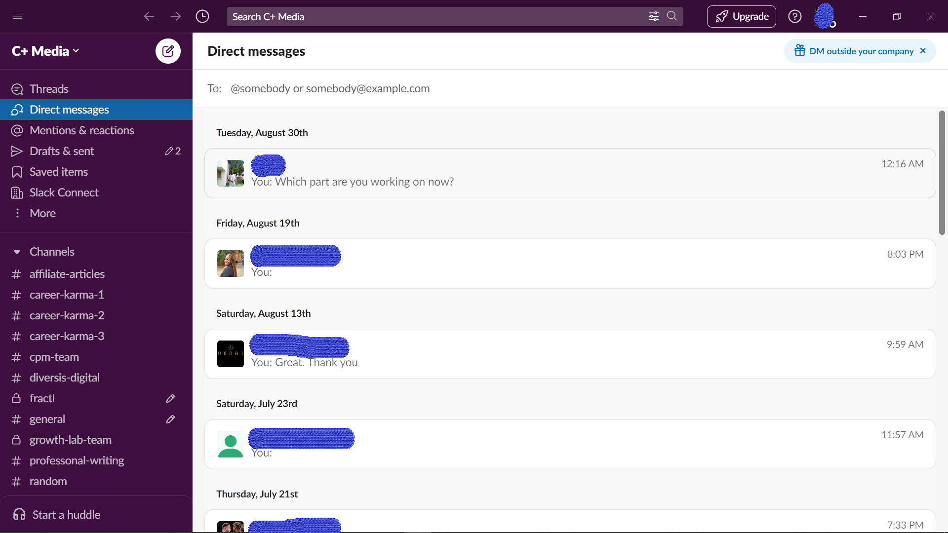 A screenshot showing Slack's interface