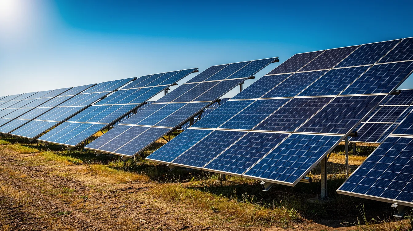 cb817e85 c45d 4817 a19c f0789cdf28c5 The image shows a vast expanse of open land covered with solar panels, gleaming under bright sunlight against a clear blue sky, symbolizing the potential for renewable energy projects in Chhattisgarh. This setup represents a profitable business idea for aspiring entrepreneurs looking to harness abundant natural resources and government support for sustainable energy production.