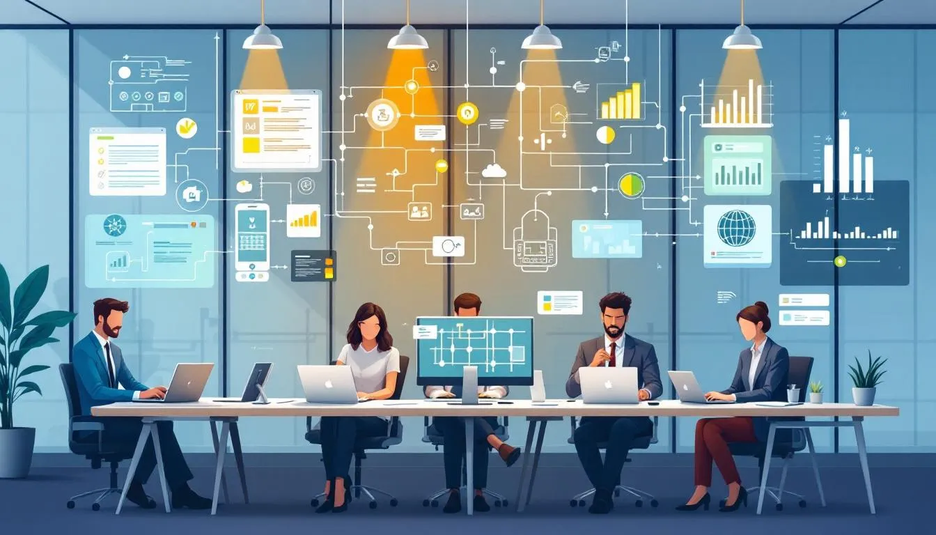 An illustration representing IT support for companies, showcasing a diverse team working on technology solutions.
