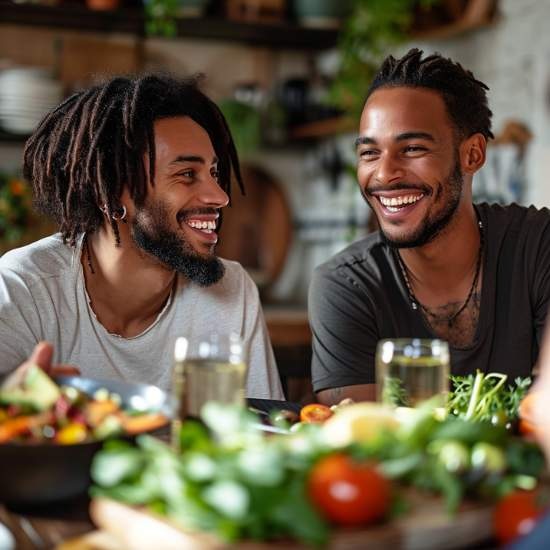Men enjoying healthy food and healthy weight, activating good male hormone and reducing the risk factor