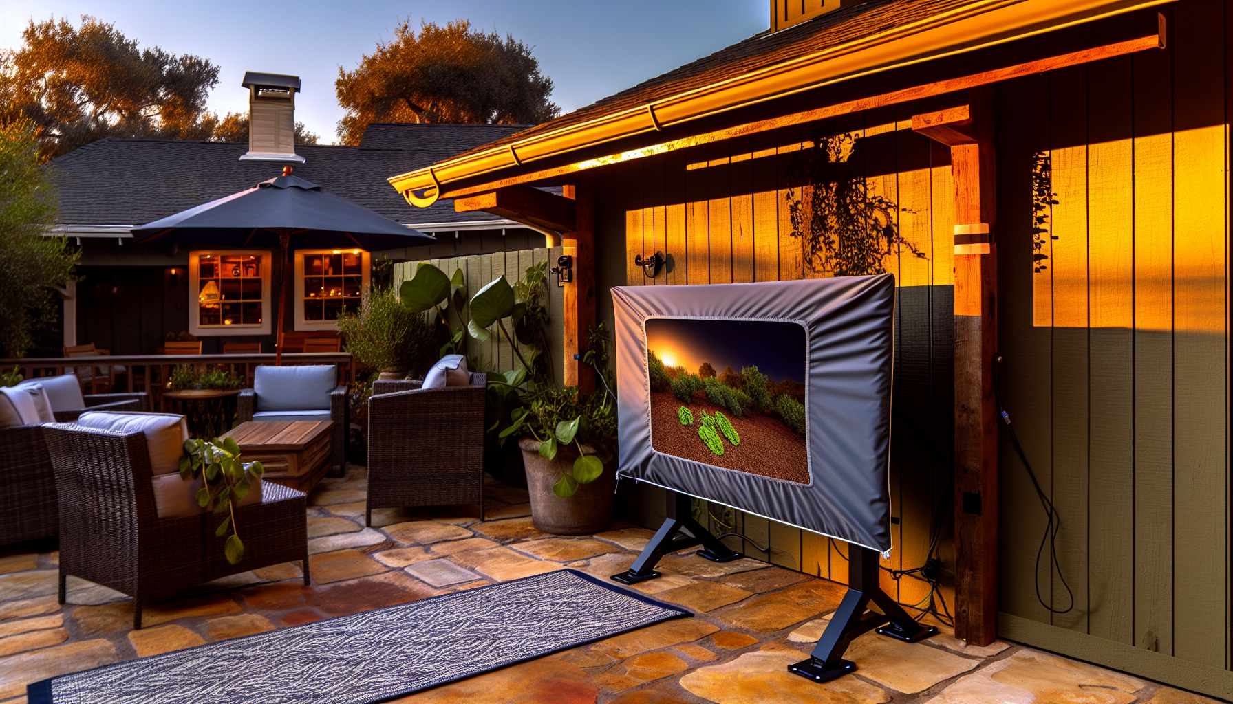 Half TV cover for partially sheltered outdoor TVs