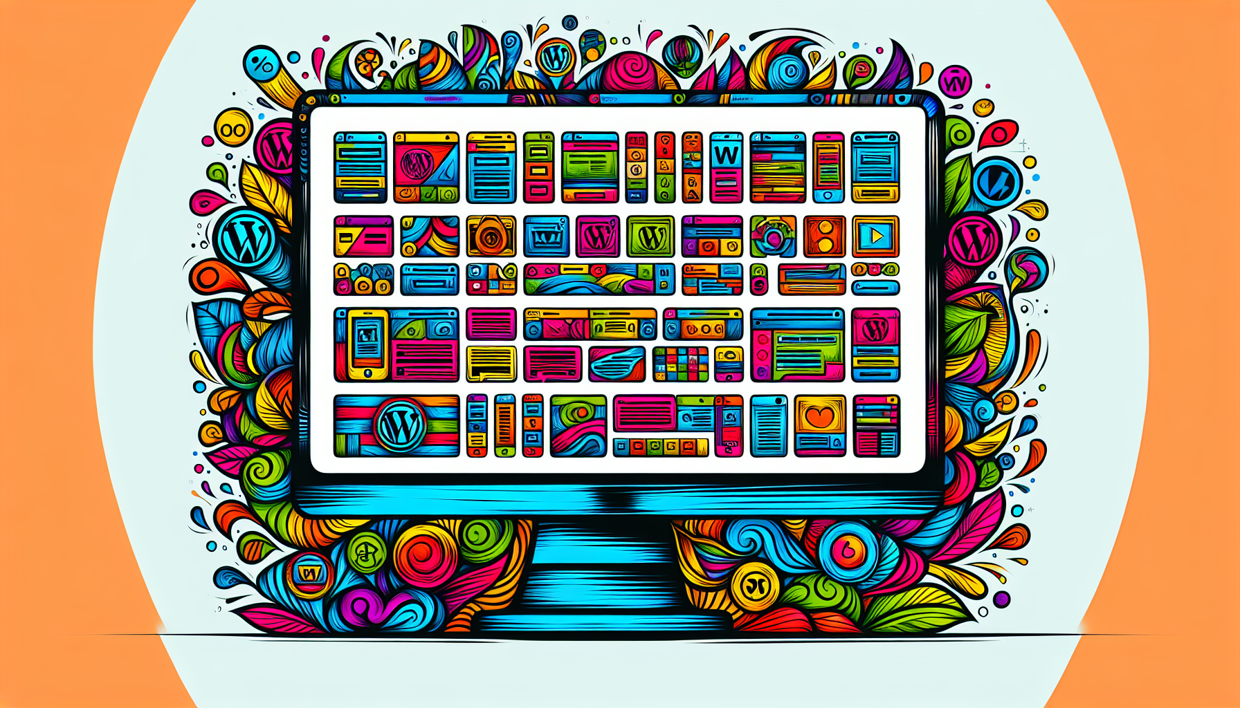 An illustration showing different WordPress themes and plugins for customization.