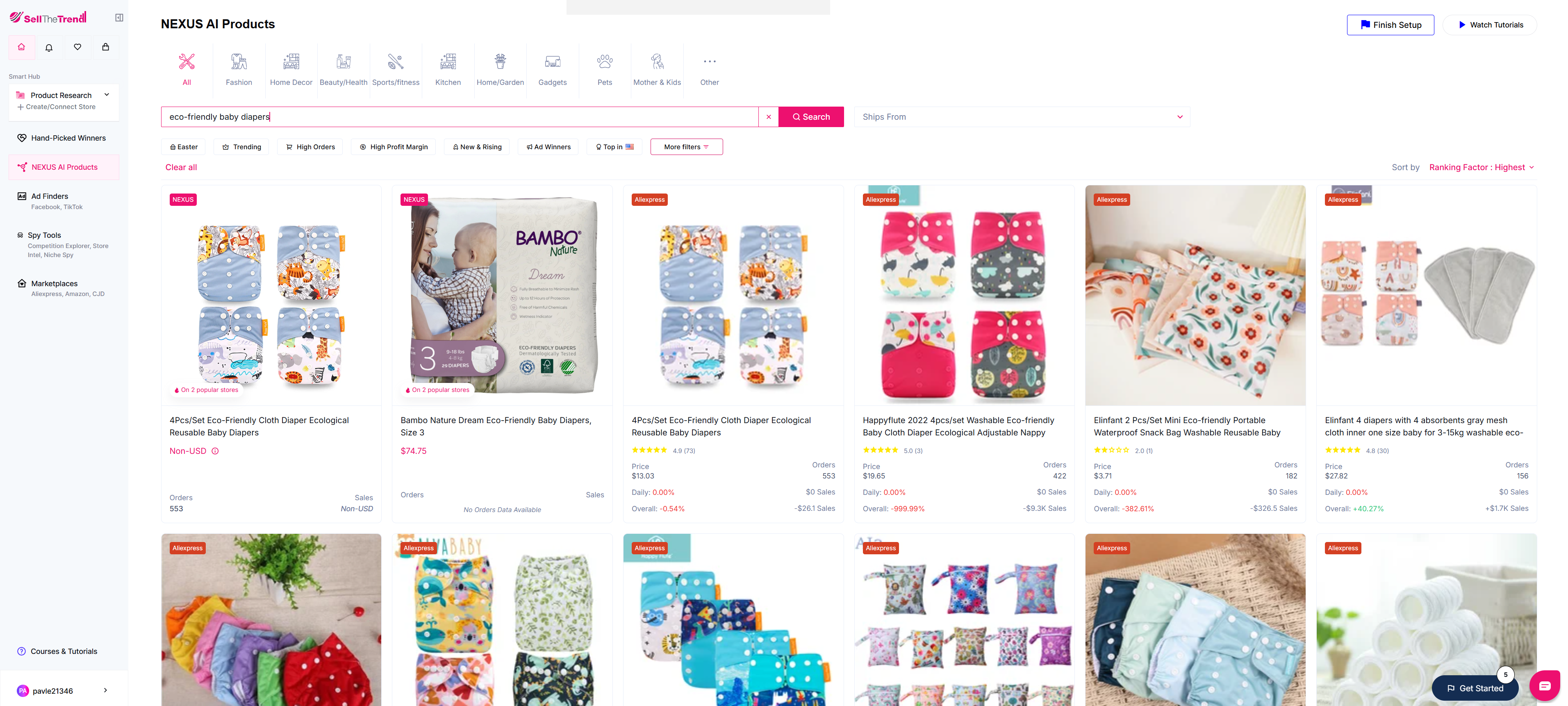 using sell the trend to find eco-friendly baby diapers