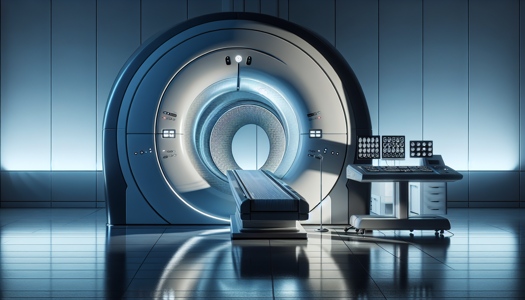 Artistic representation of a CT scan machine in a medical facility