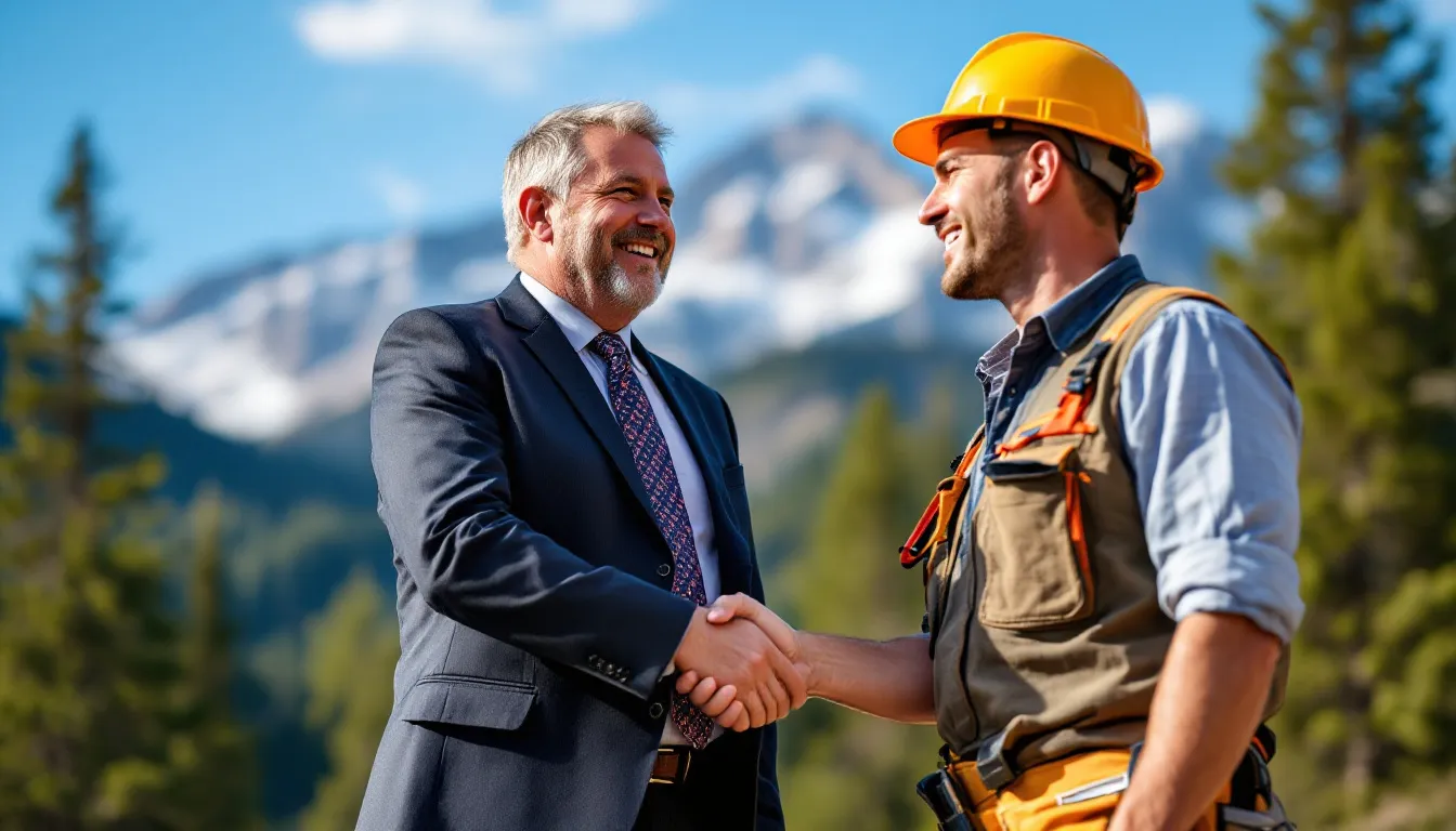 In the image, attorney Steve Johnston is shaking hands with a satisfied construction client against a picturesque backdrop of Brush, Colorado, symbolizing a successful resolution of a workers compensation claim. This moment highlights the importance of having a knowledgeable workers compensation lawyer to help injured workers navigate their legal rights and seek compensation for their medical expenses and lost wages.