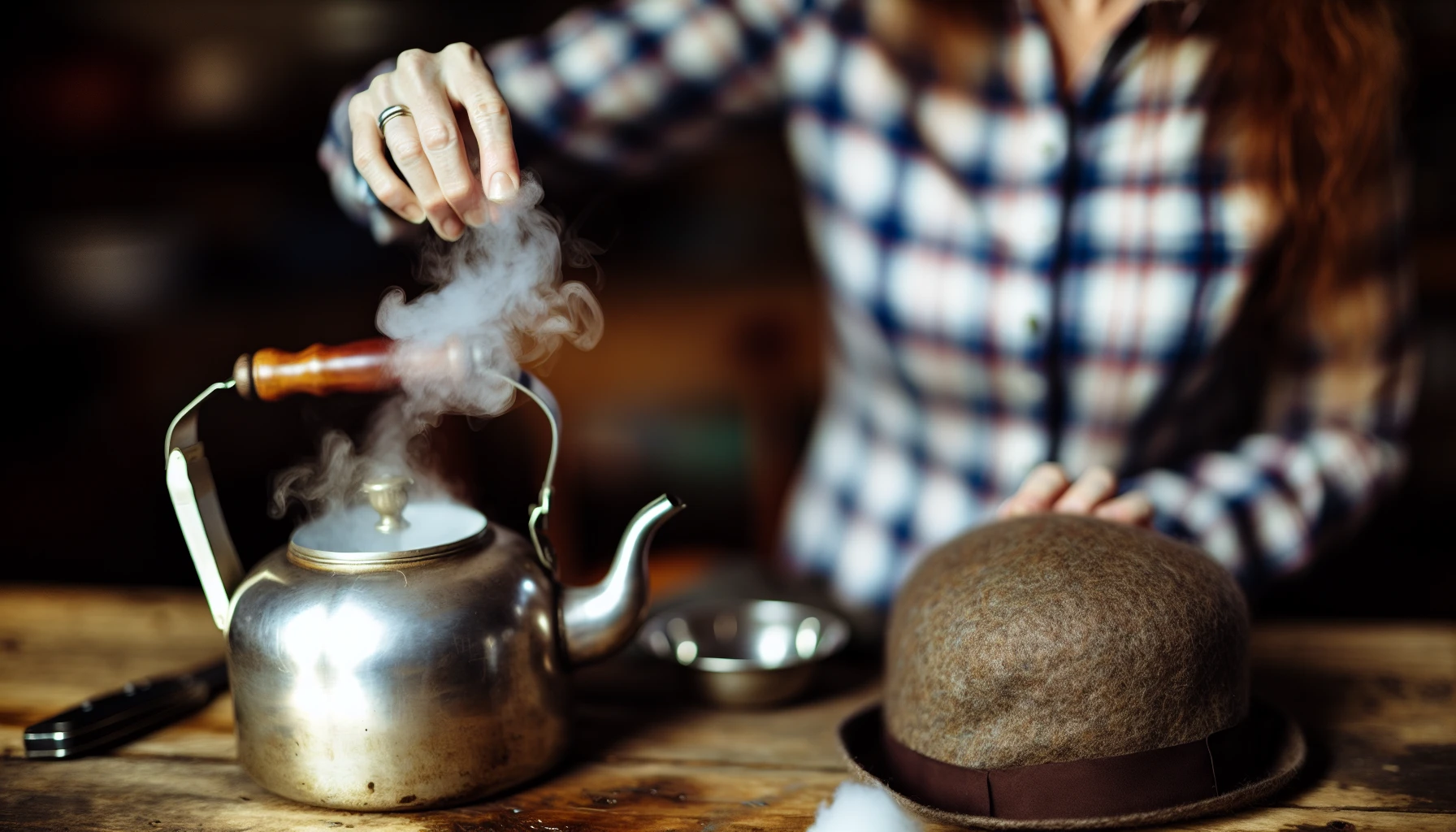 A photo of a tea kettle releasing steam