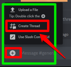 Picture showing the plus symbol to create Discord threads