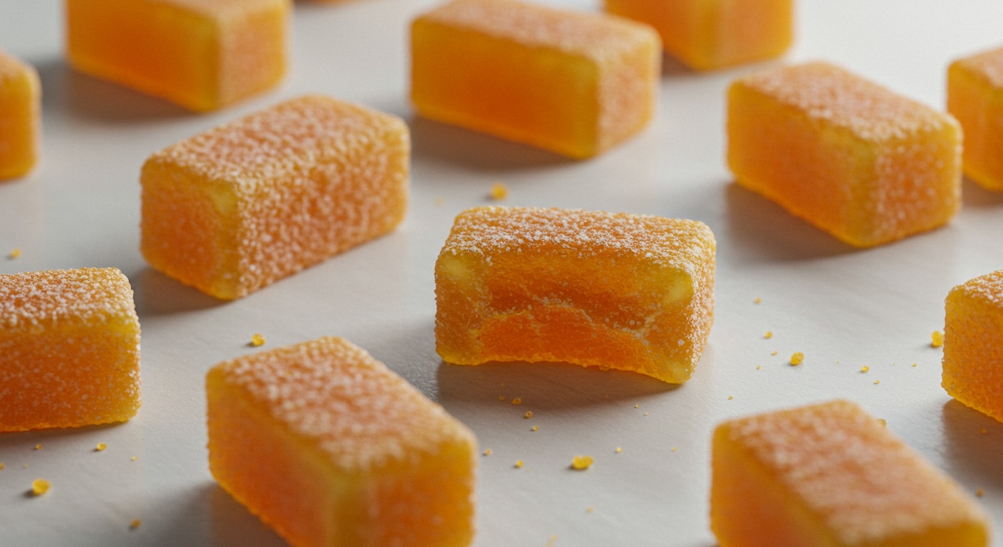 A close-up of soft, chewy Swedish candies slightly bitten to show their texture