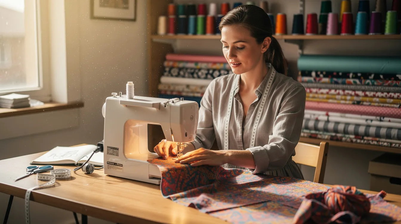cc25d10d d849 48fc 8e7c ba294885d215 The image shows a woman entrepreneur focused on operating a sewing machine in her small workshop, symbolizing the empowerment of women-led businesses. This scene reflects the impact of initiatives like the Pradhan Mantri Mudra Yojana, which provides collateral-free loans to enhance financial access and promote self-employment among women.