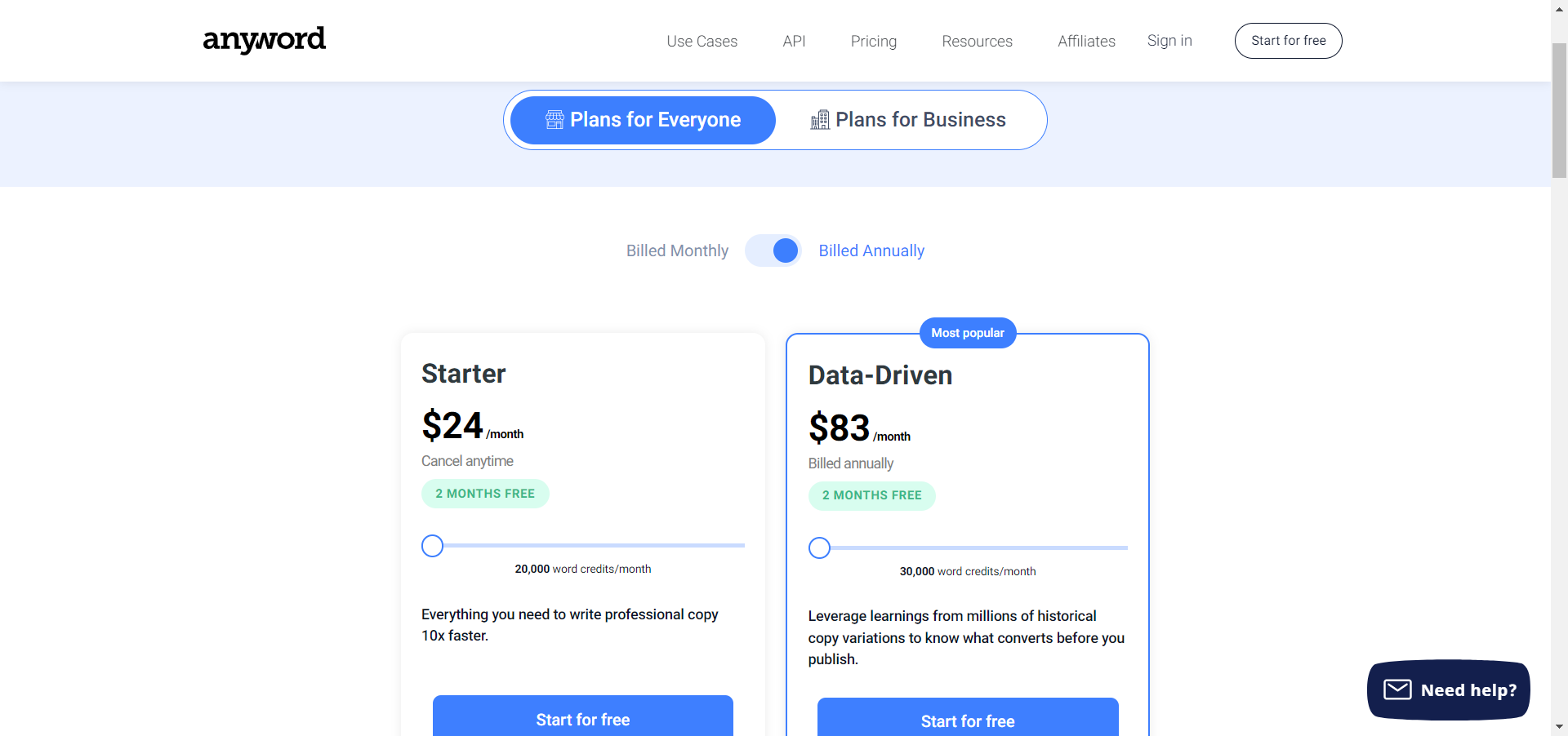 Pricing plans